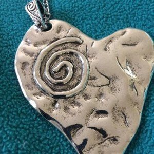 NEW Large Lagenlook Style Silver Heart Pendant Nec